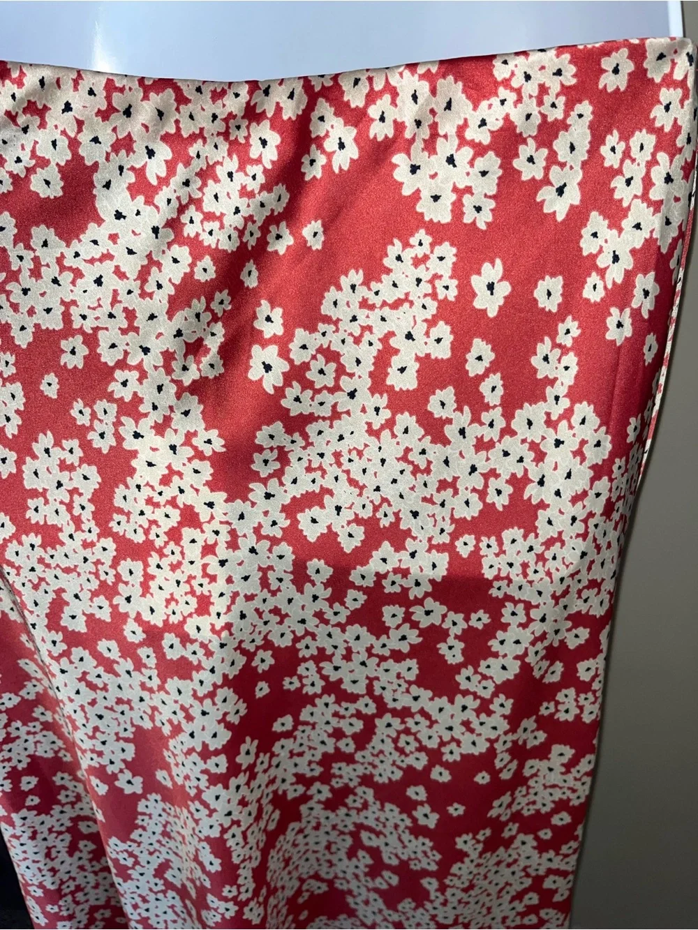 NWT Satin Socialite Coral and Cream Floral Midi Faux Wrap Skirt